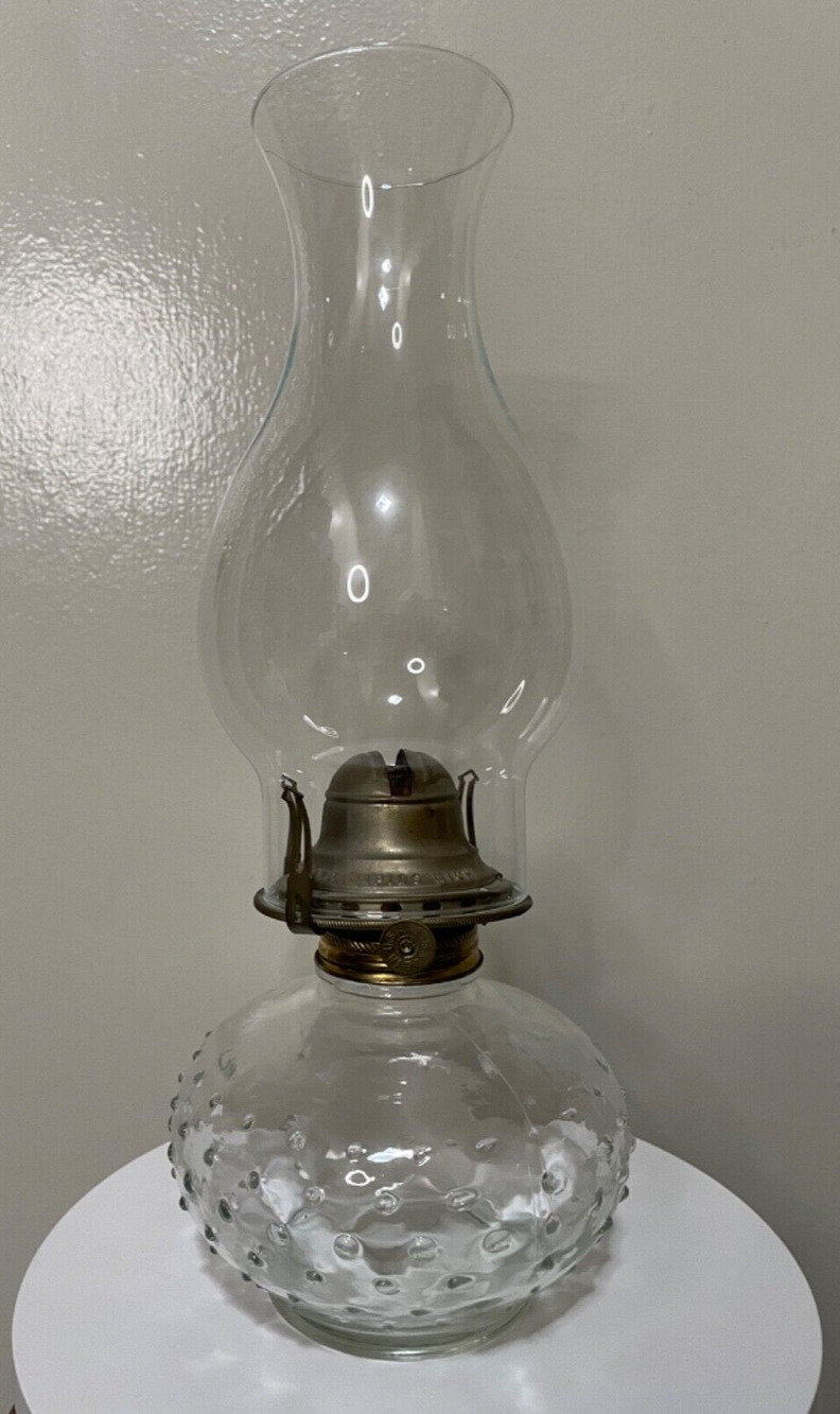 Vintage Clear Hobnail Small Tank White Flame Light Co Oil Lamp Made in USA